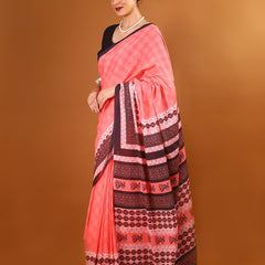 Pink Ethnic Motif Printed Cotton Saree for Women