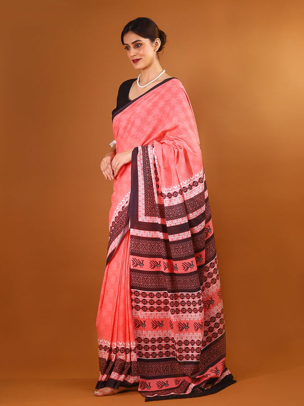 Pink Ethnic Motif Printed Cotton Saree for Women