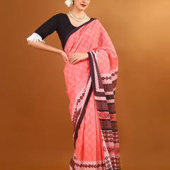 Pink Ethnic Motif Printed Cotton Saree for Women