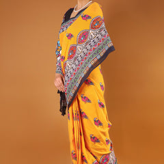 Yellow Ethnic Motif Printed Cotton Saree for Women