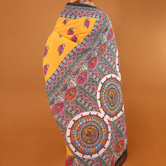 Yellow Ethnic Motif Printed Cotton Saree for Women