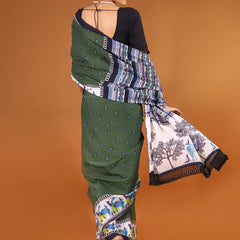 Green Ethnic Motif Printed Cotton Saree for Women