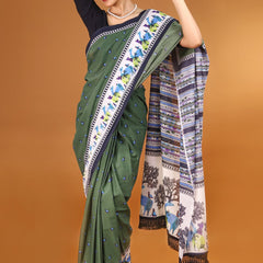 Green Ethnic Motif Printed Cotton Saree for Women