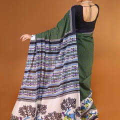 Green Ethnic Motif Printed Cotton Saree for Women