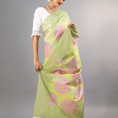 Green Tie Dye Printed Cotton Saree for Women