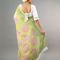 Green Tie Dye Printed Cotton Saree for Women