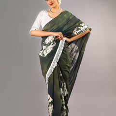 Green Tie & Dye Cotton Saree for Women
