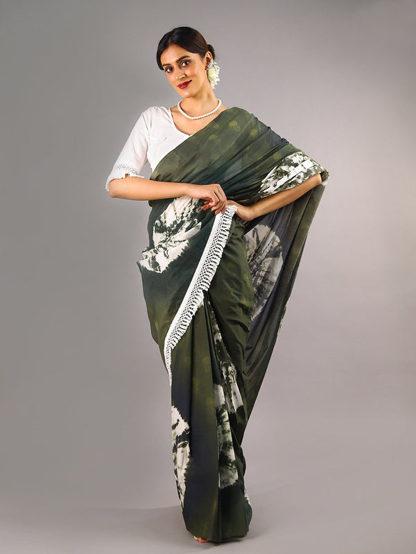 Green Tie & Dye Cotton Saree for Women