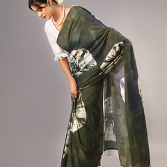 Green Tie & Dye Cotton Saree for Women