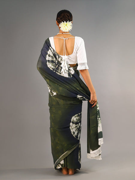 Green Tie & Dye Cotton Saree for Women