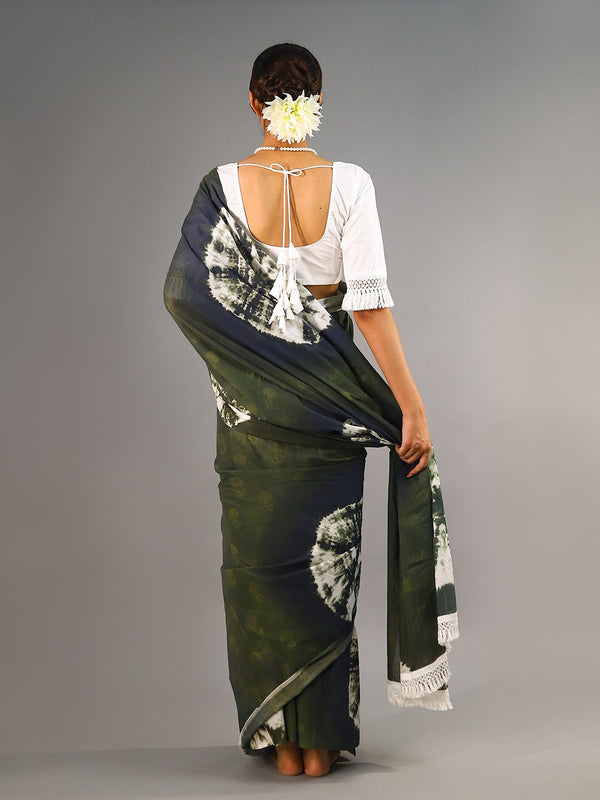 Green Tie & Dye Cotton Saree for Women