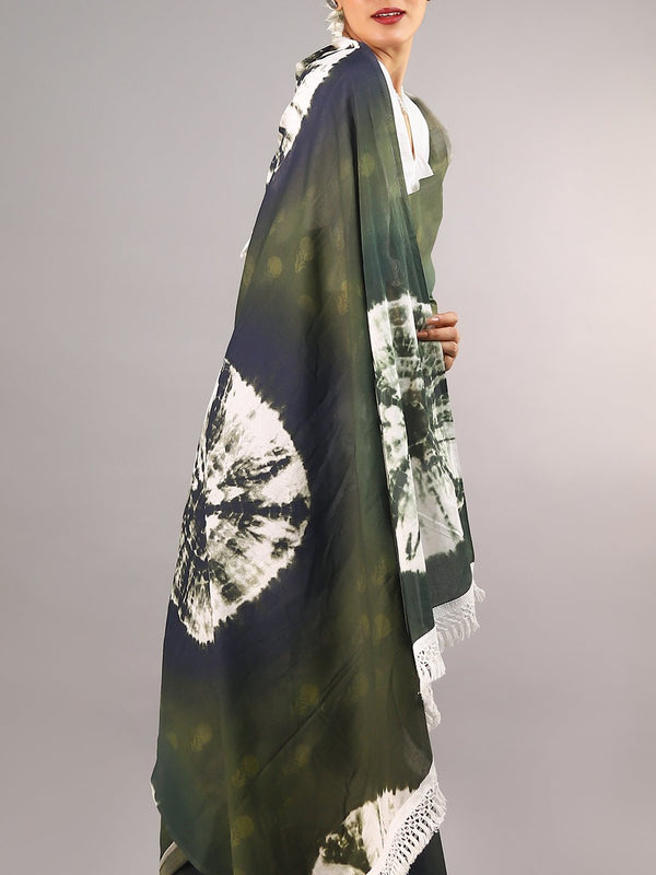 Green Tie & Dye Cotton Saree for Women