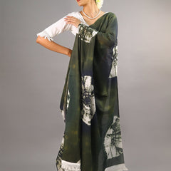 Green Tie & Dye Cotton Saree for Women