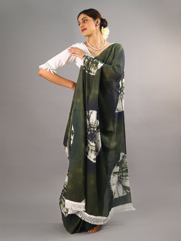 Green Tie & Dye Cotton Saree for Women