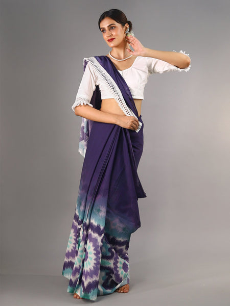 Purple Ethnic Motif Printed Cotton Saree for Women