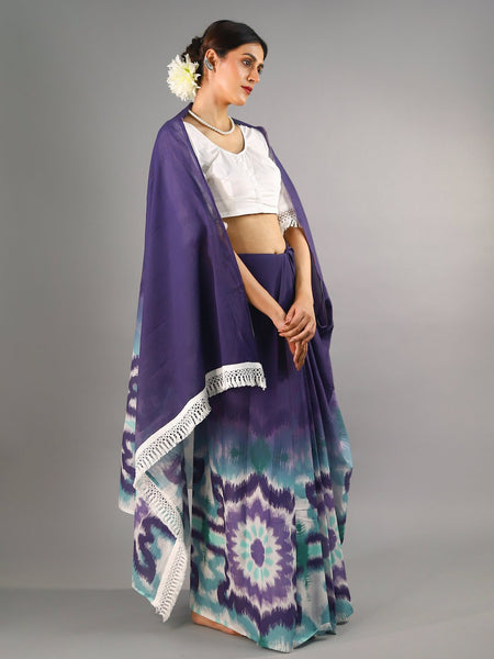 Purple Ethnic Motif Printed Cotton Saree for Women