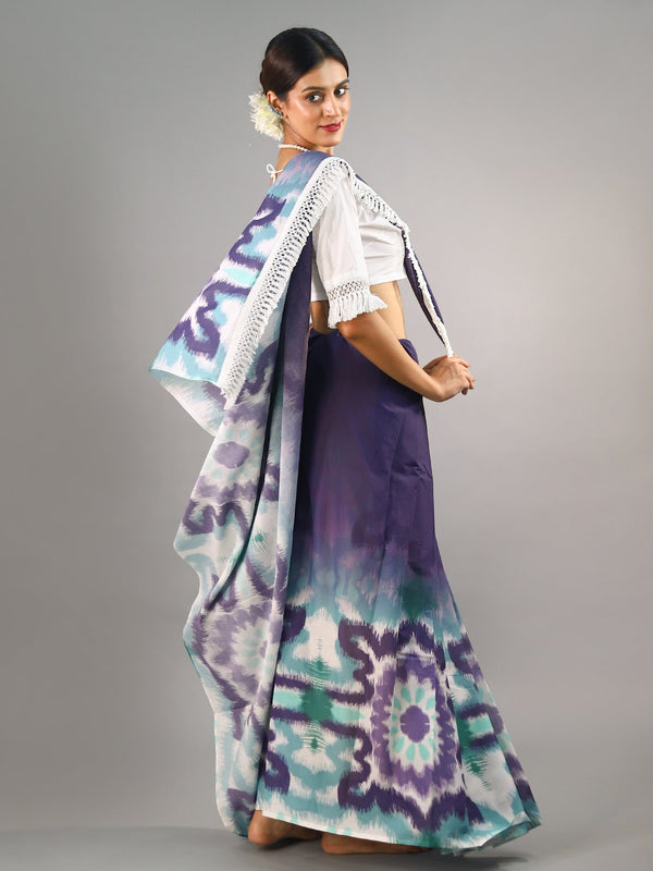 Purple Ethnic Motif Printed Cotton Saree for Women