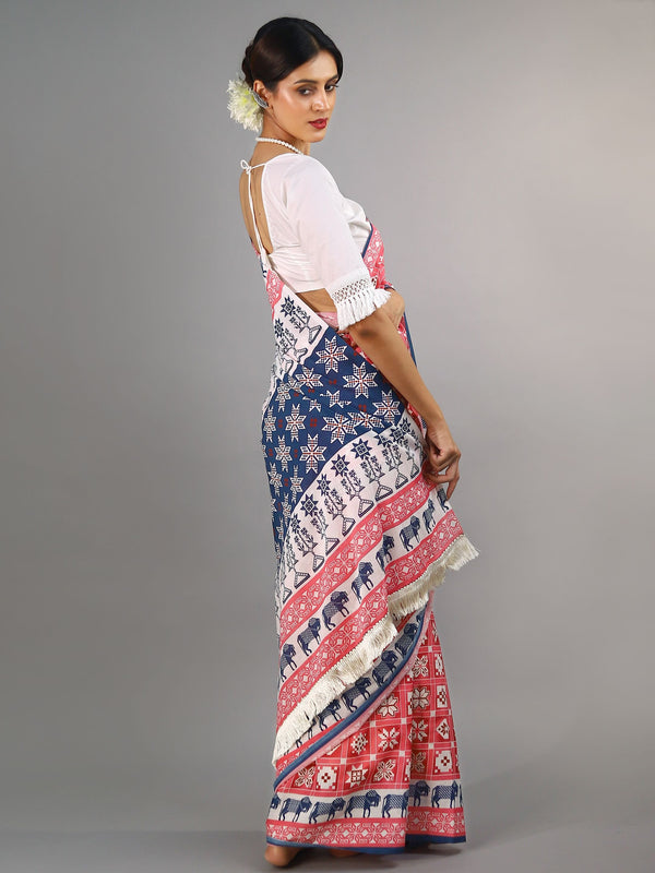 Pink Ethnic Motif Printed Cotton Saree for Women