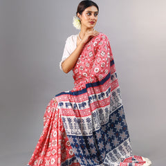 Pink Ethnic Motif Printed Cotton Saree for Women