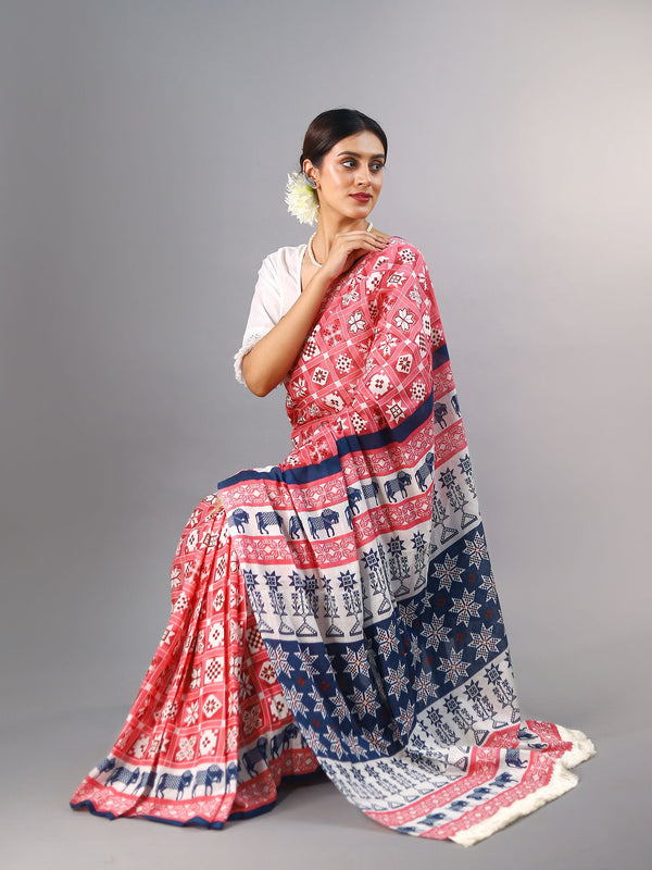Pink Ethnic Motif Printed Cotton Saree for Women