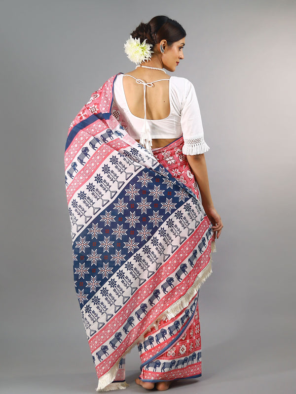 Pink Ethnic Motif Printed Cotton Saree for Women