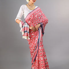 Pink Ethnic Motif Printed Cotton Saree for Women