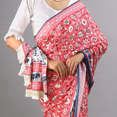 Pink Ethnic Motif Printed Cotton Saree for Women