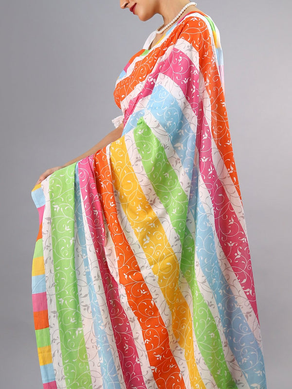 Multicolor Floral Printed Cotton Saree for Women