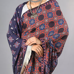 Red Ajrak Block Printed Cotton Saree for Women