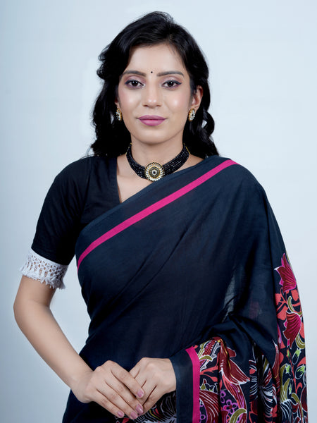 Navy Blue Pure Cotton Saree for Women