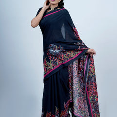 Navy Blue Pure Cotton Saree for Women