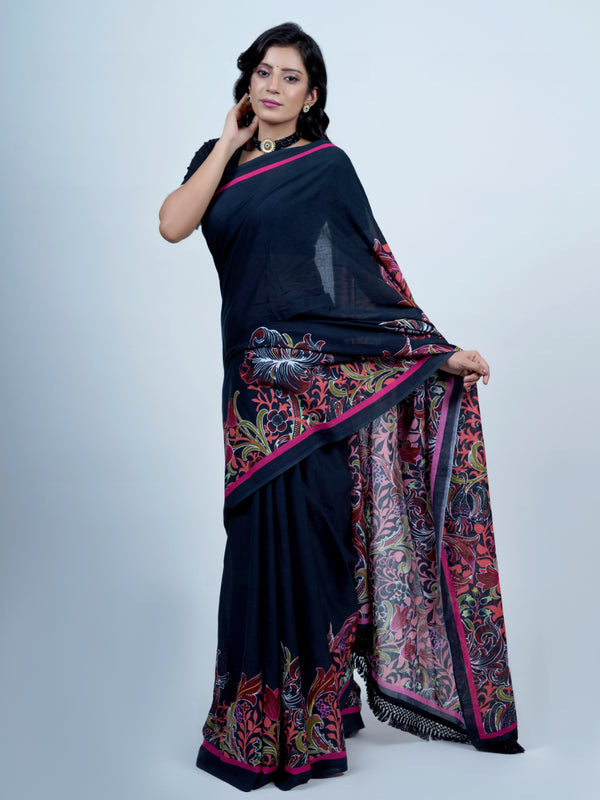 Navy Blue Pure Cotton Saree for Women