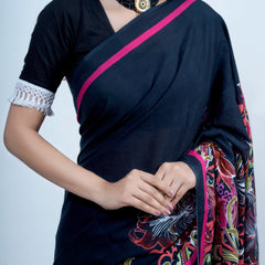 Navy Blue Pure Cotton Saree for Women