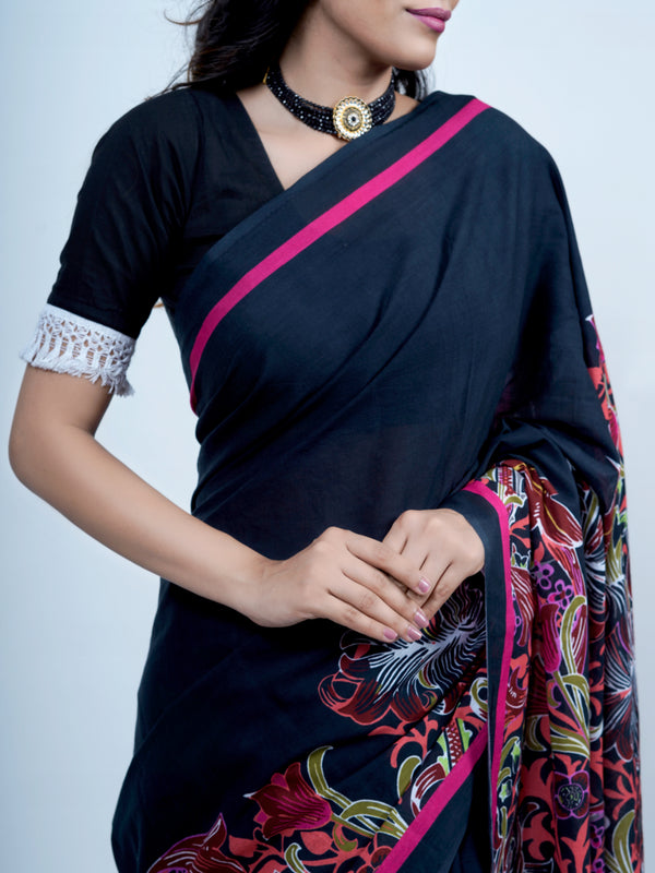 Navy Blue Pure Cotton Saree for Women