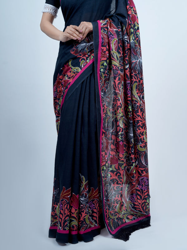 Navy Blue Pure Cotton Saree for Women
