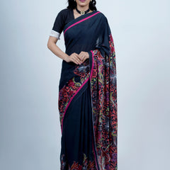 Navy Blue Pure Cotton Saree for Women