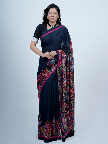 Navy Blue Pure Cotton Saree for Women