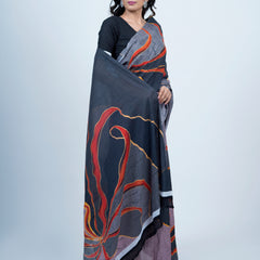 Grey Batik Printed Pure Cotton Saree for Women