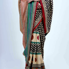 Black Floral Printed Cotton Saree for Women