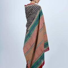 Black Floral Printed Cotton Saree for Women