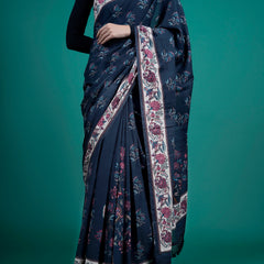 Blue Floral Pure Cotton Saree for Women