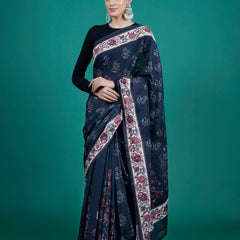 Blue Floral Pure Cotton Saree for Women