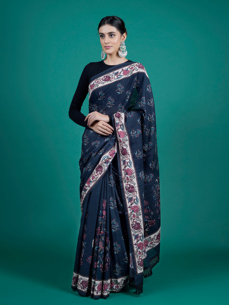 Blue Floral Pure Cotton Saree for Women