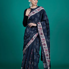 Blue Floral Pure Cotton Saree for Women
