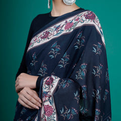 Blue Floral Pure Cotton Saree for Women