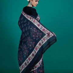 Blue Floral Pure Cotton Saree for Women