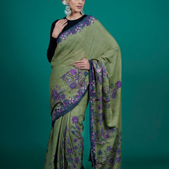 Green Floral Printed Cotton Saree for Women