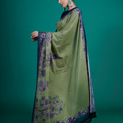 Green Floral Printed Cotton Saree for Women