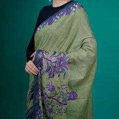 Green Floral Printed Cotton Saree for Women