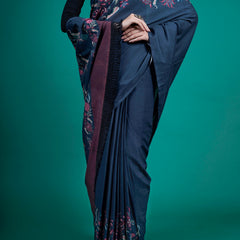 Blue Floral Pure Cotton Saree for Women
